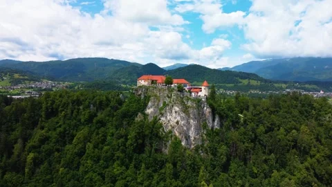 Aerial View of Bled Castle - Blejski Grad with Lake Bled - Blejsko Jezero Stock-Footage 274506871