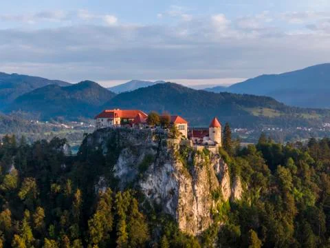 Aerial view of the Bled castle Stock Photos