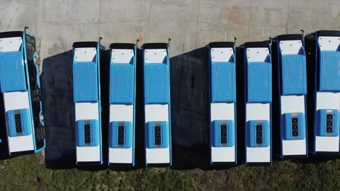 Aerial view of blue buses Stock Footage 253068872