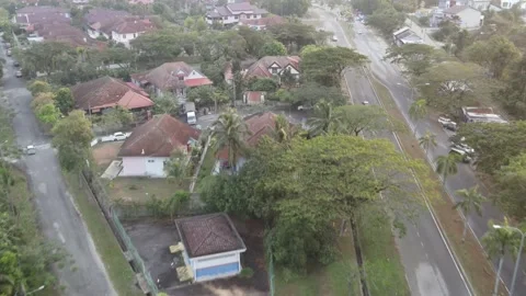 Aerial view of blue car moving on the road in Kajang Stock Footage 150746887
