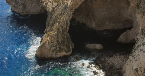Aerial view of the Blue Grotto Cavern on the coast of Malta Stock Footage 156511427