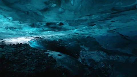 Aerial view of blue ice cave formations in Iceland. Stock Footage 345668748