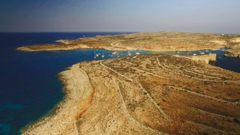 Aerial view of blue lagoon in Comino Stock Footage 88737866