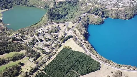 Aerial view of Blue Lake in Mount Gambier, South Australia (Dolly in) Stock Footage