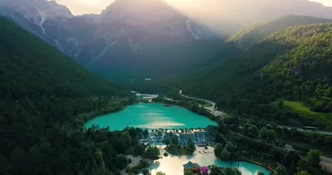 Aerial View of Blue Moon Valley in Lijiang Yunnan China Video stock 336879704