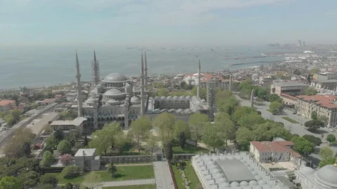Aerial View of The Blue Mosque during Lockdown 2020 Stock Footage 129715519