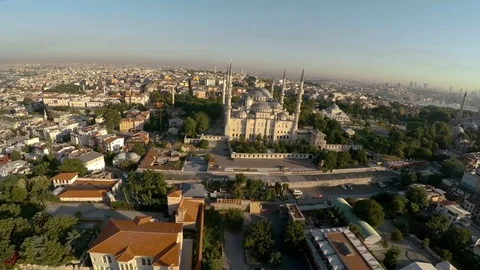 Aerial view. Blue Mosque. Sultan Ahmed Mosque in Istanbul. Turkey. 4K. Stock Footage 77627711