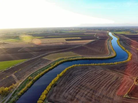 Aerial view of an blue river Stock Photos