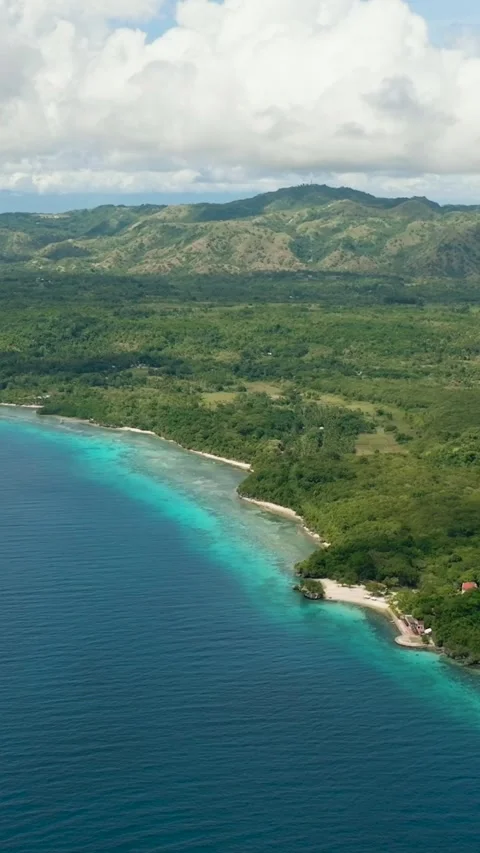 Aerial view of Blue sky with clouds over sea in Tropical Island. Stock Footage 246517943