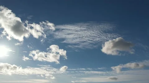 Aerial view of the blue sky with white clouds at sunny day Stock Footage 163703376