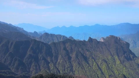 Aerial View of Blue Tone Deep Canyon Peak Group in Shennongjia Hubei China Video stock 337940451