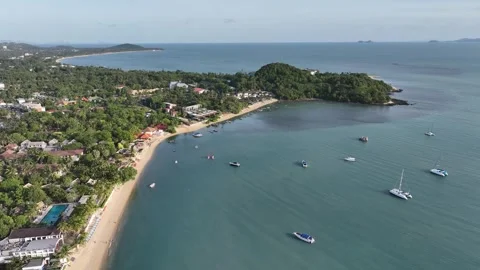 Aerial view of Bo Phut Beach coastline of Koh Samui Thailand Stock Footage 266794474