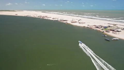 Aerial View of Boat on Amazon River Delta - Barreirinhas, Brazil Stock Footage 331517385