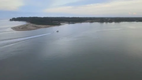 Aerial view of Boat and River in Malaysia Stock Footage 147394292