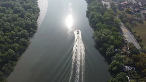 Aerial view boat move Stock Footage 150302375