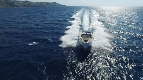 Aerial view of a boat navigating fast. Stock Footage 121249499