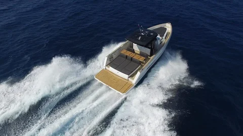 Aerial view of a boat navigating at full speed. Stock Footage 121249510