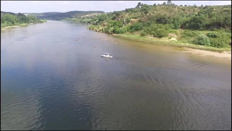 Aerial view of a boat in the river Stock Footage 160438522