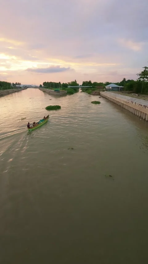 Aerial view of boat on river Video stock 300002472