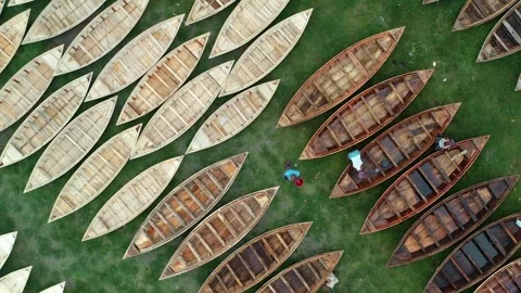 Aerial view of boats resting on grass, Bangladesh. Stock Footage 315517657