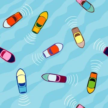 Aerial view of boats, seamless pattern Stock Illustration