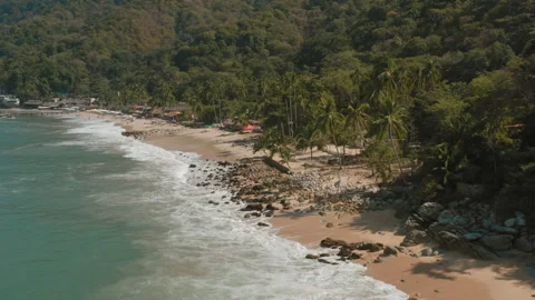 Aerial view of Boca de Tomatlan, Mexican coastline with waves Stock Footage 172504583