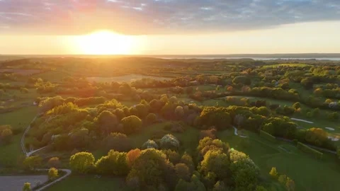 Aerial view of Bockholmwik landscape at sunset, Germany. Stock Footage 335664115