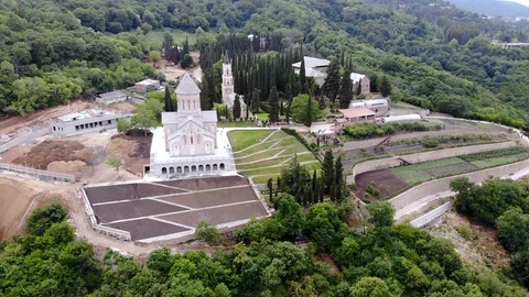 Aerial view on Bodbe Monastery, Georgia, Caucasus 스톡 동영상 112644319