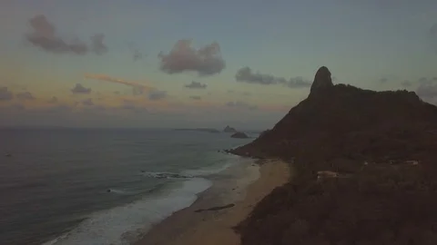 Aerial view of Bode beach and Morro do Pico, on paradise island Fernando de 스톡 동영상 97221292