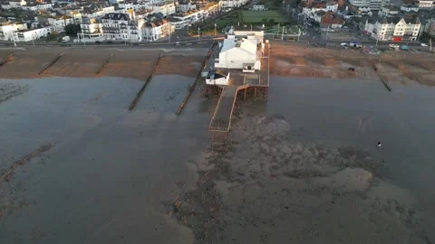 Aerial view of Bognor Regis pier on the seafront of Bognor in west Sussex Stock Footage 238756770
