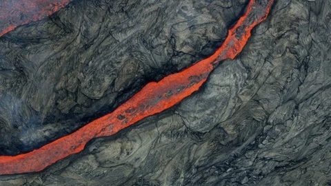 Aerial view of boiling volcano red hot liquid Stock Footage 91514157