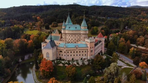 Aerial view of Bojnice medieval castle Stock Footage 144672173