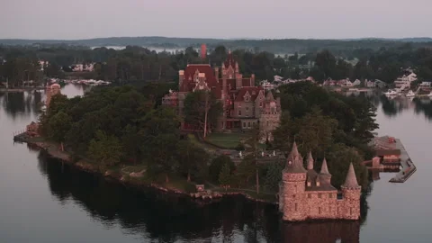 Aerial view of Boldt Castle on a summer morning 스톡 동영상 341434835