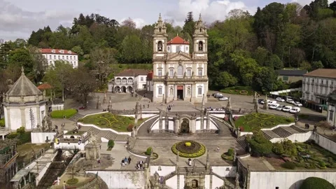 Aerial View of Bom Jesus do Monte Sanctuary, Braga, Portugal Stock Footage 305469716