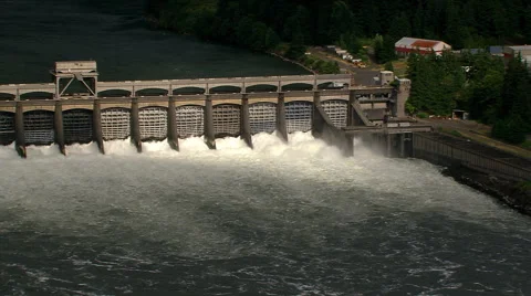 Aerial view of Bonneville Dam Stock Footage 59472037