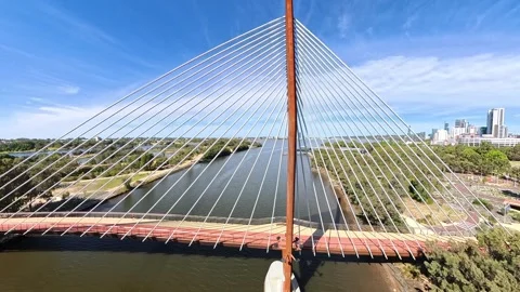 Aerial View Of Boorloo Bridge Over the Swan River and Heirisson Island Perth Stock Footage 327558548