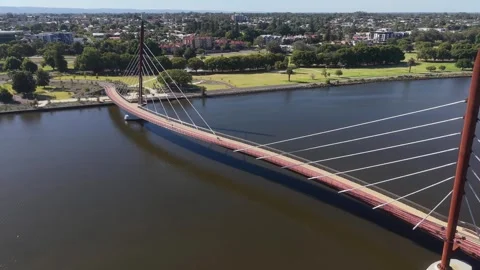 Aerial View Of Boorloo Bridge Over the Swan River and Heirisson Island Perth Stock Footage 327558566