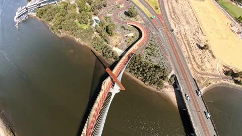Aerial View Of Boorloo Bridge Over the Swan River and Heirisson Island Perth Stock Footage 327558757