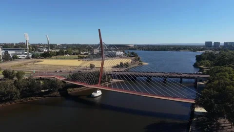 Aerial View Of Boorloo Bridge Over the Swan River and Heirisson Island Perth Stock Footage 327559166