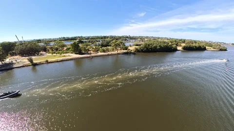 Aerial View Of Boorloo Bridge Over the Swan River and Heirisson Island Perth Stock Footage 327559170