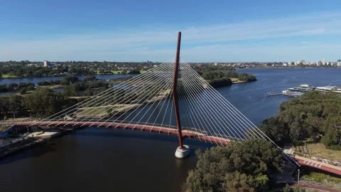 Aerial View Of Boorloo Bridge Over the Swan River and Heirisson Island Perth Vídeo Stock 327559343