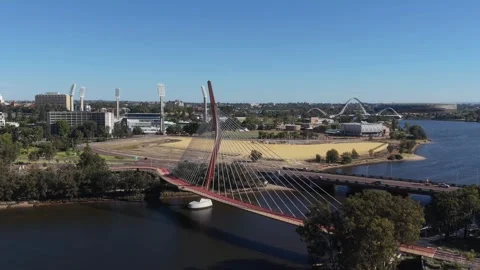 Aerial View Of Boorloo Bridge Over the Swan River and Heirisson Island Perth Vídeo Stock 327559431