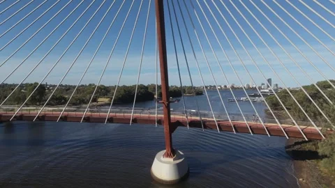 Aerial View Of Boorloo Bridge Over the Swan River and Heirisson Island Perth Stock Footage 327559434