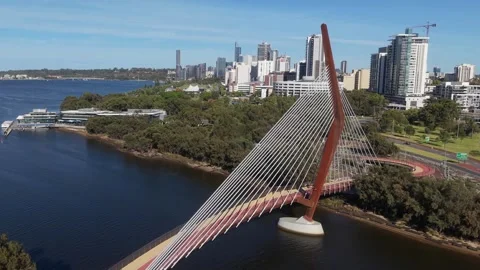 Aerial View Of Boorloo Bridge Over the Swan River and Heirisson Island Perth Vídeo Stock 327559435