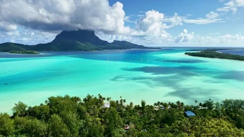 Aerial view Bora Bora. Drone Tahiti 4k. Blue water lagoon. French Polynesia. Stock-Footage 310341888