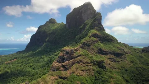  aerial view of Bora Bora mountain Otemanu. Tahiti French Polynesia Stock Footage 143577431