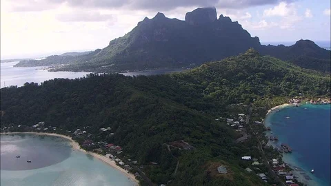 Aerial view Bora Bora Mt Otemanu French Polynesia Stock-Footage 80170277