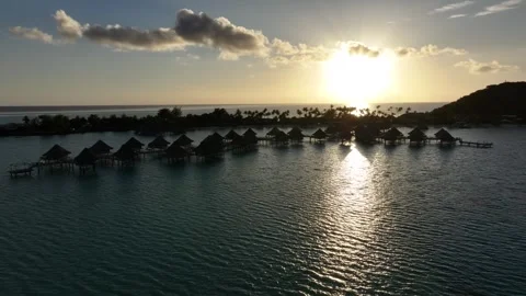 Aerial view of Bora Bora at sunset in march by drone 01 Video stock 328471288