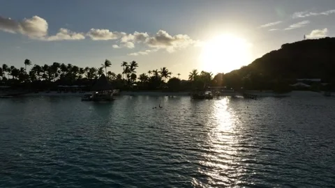 Aerial view of Bora Bora at sunset in march by drone 02 Stock-Footage 328471293