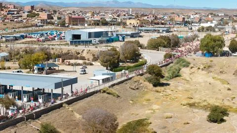 Aerial view of the border between Argentina and Bolivia. The cities of La Q.. Stock Photos